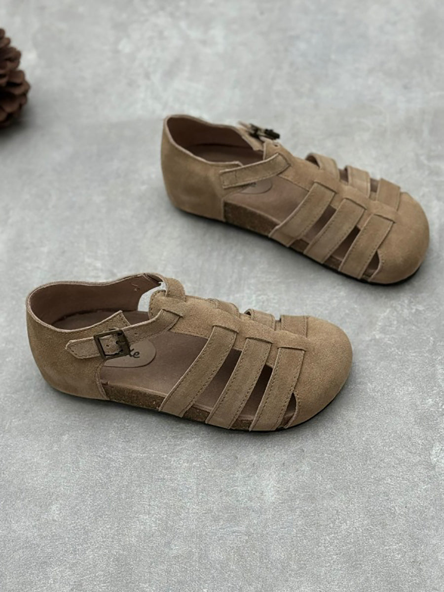Sandali piatti in pelle con giunzioni casual estivi da donna