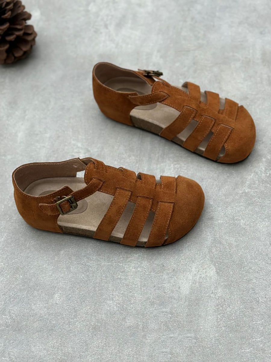 Sandali piatti in pelle con giunzioni casual estivi da donna