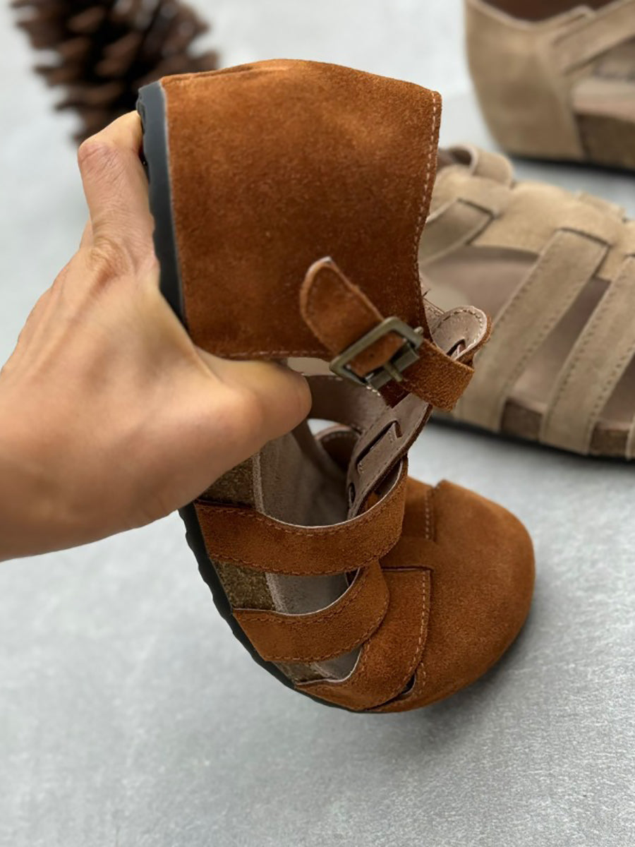 Sandali piatti in pelle con giunzioni casual estivi da donna