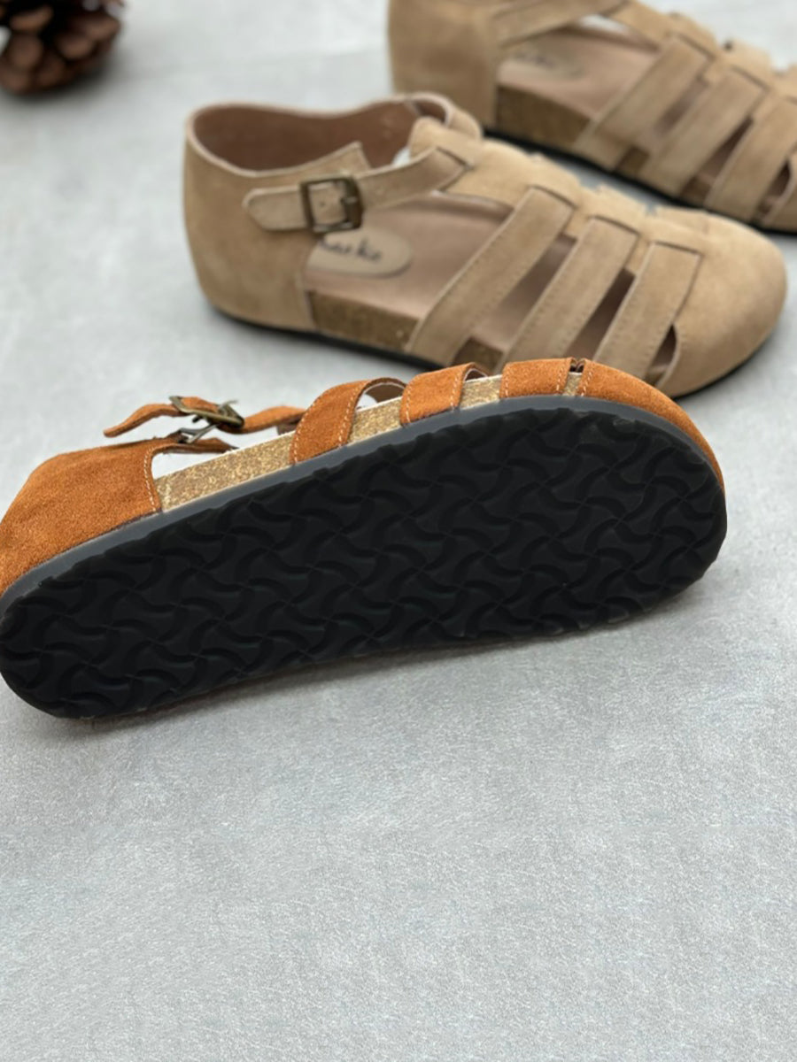 Sandali piatti in pelle con giunzioni casual estivi da donna