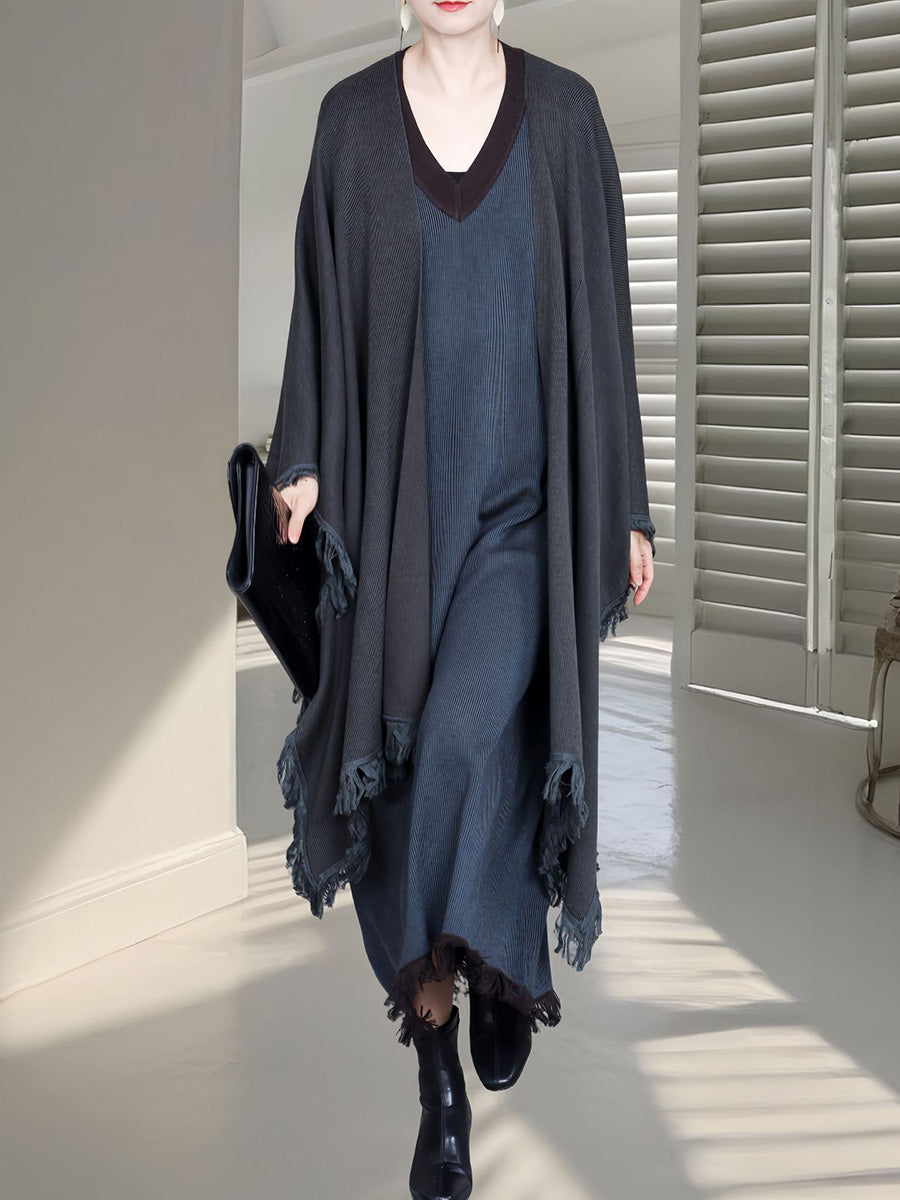 Cardigan in maglia di lana con nappe color block alla moda da donna