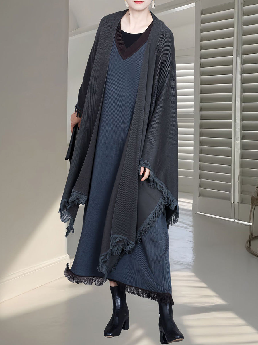 Cardigan in maglia di lana con nappe color block alla moda da donna