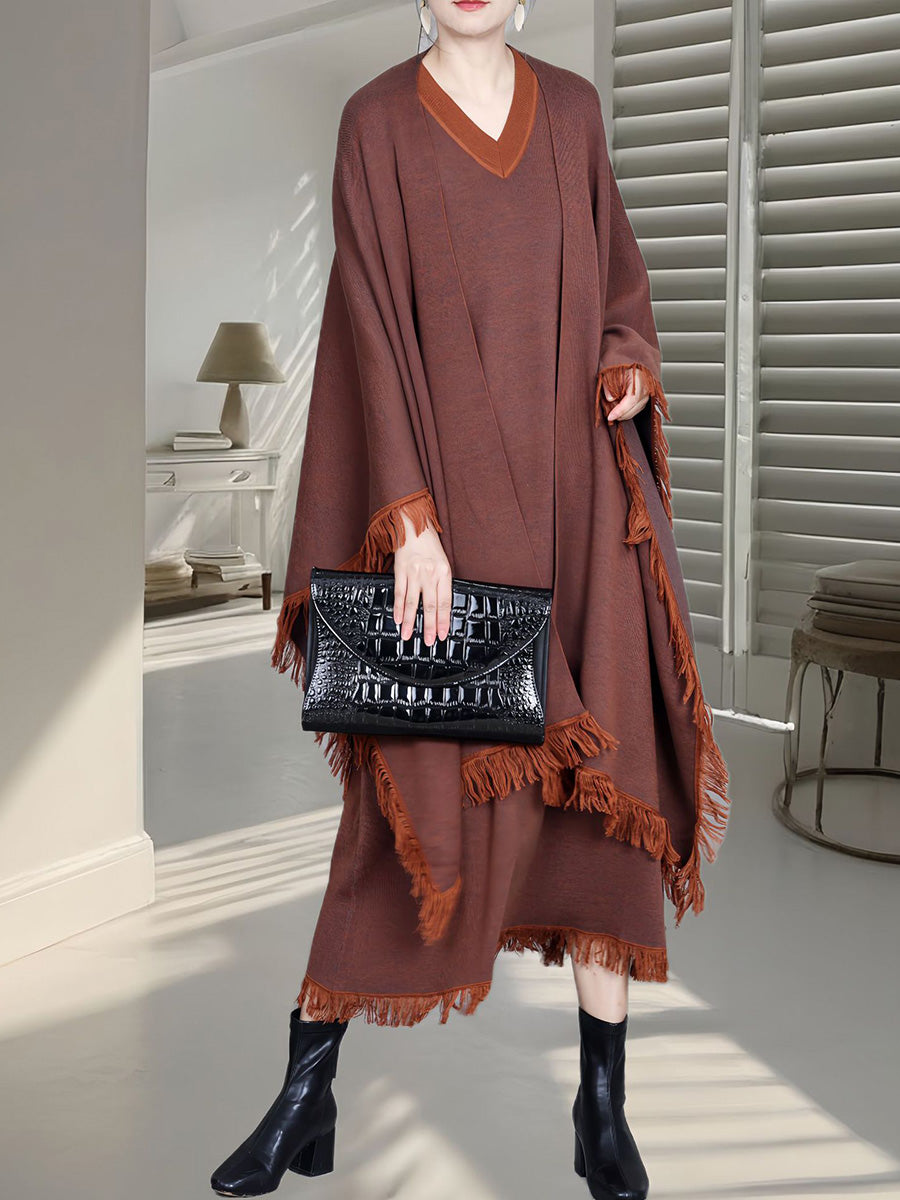 Cardigan in maglia di lana con nappe color block alla moda da donna