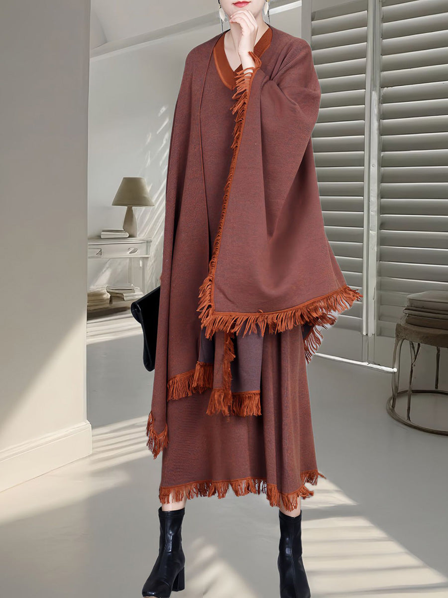 Cardigan in maglia di lana con nappe color block alla moda da donna