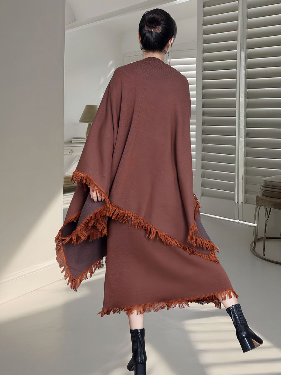 Cardigan in maglia di lana con nappe color block alla moda da donna