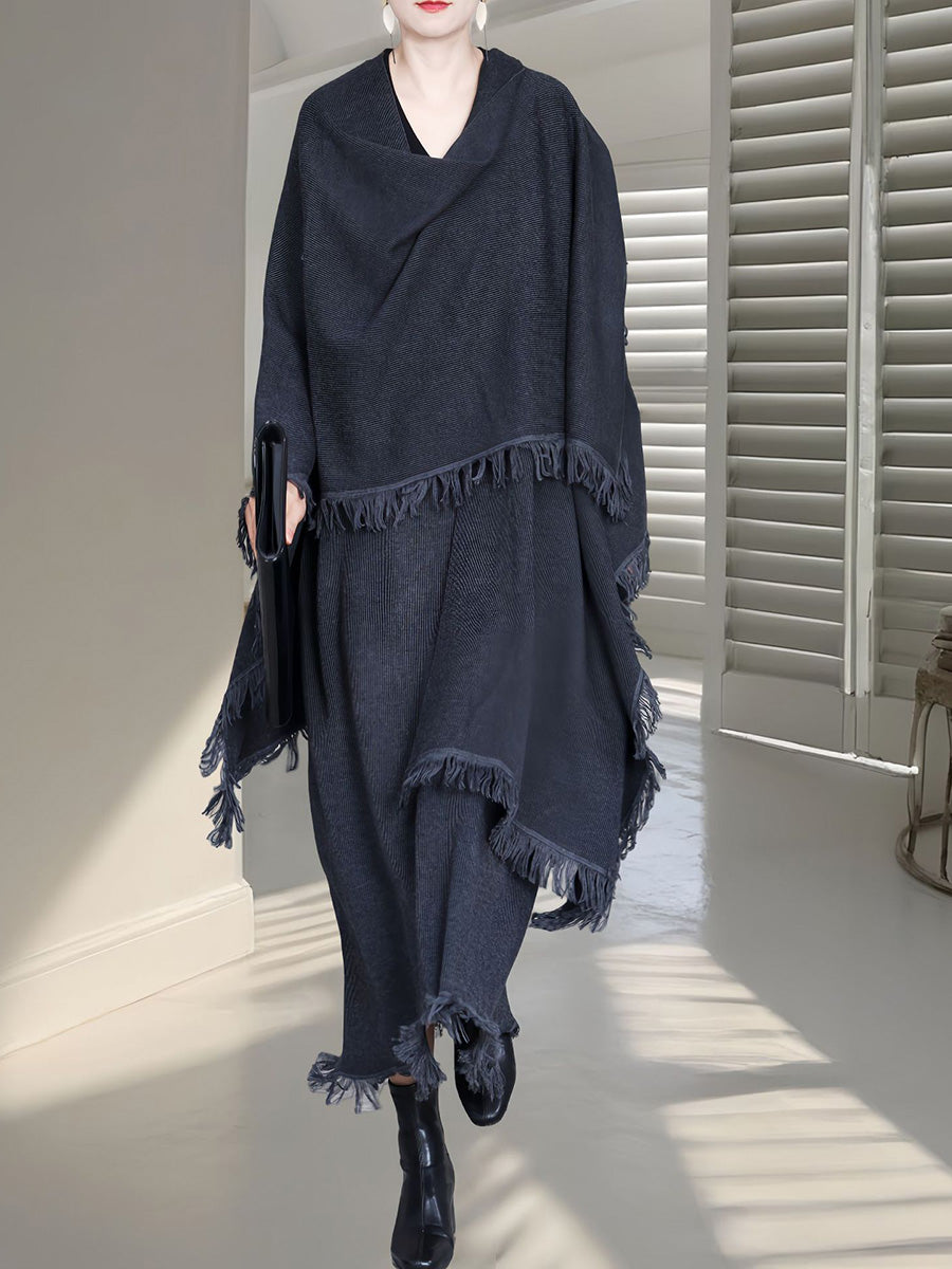 Cardigan in maglia di lana con nappe color block alla moda da donna
