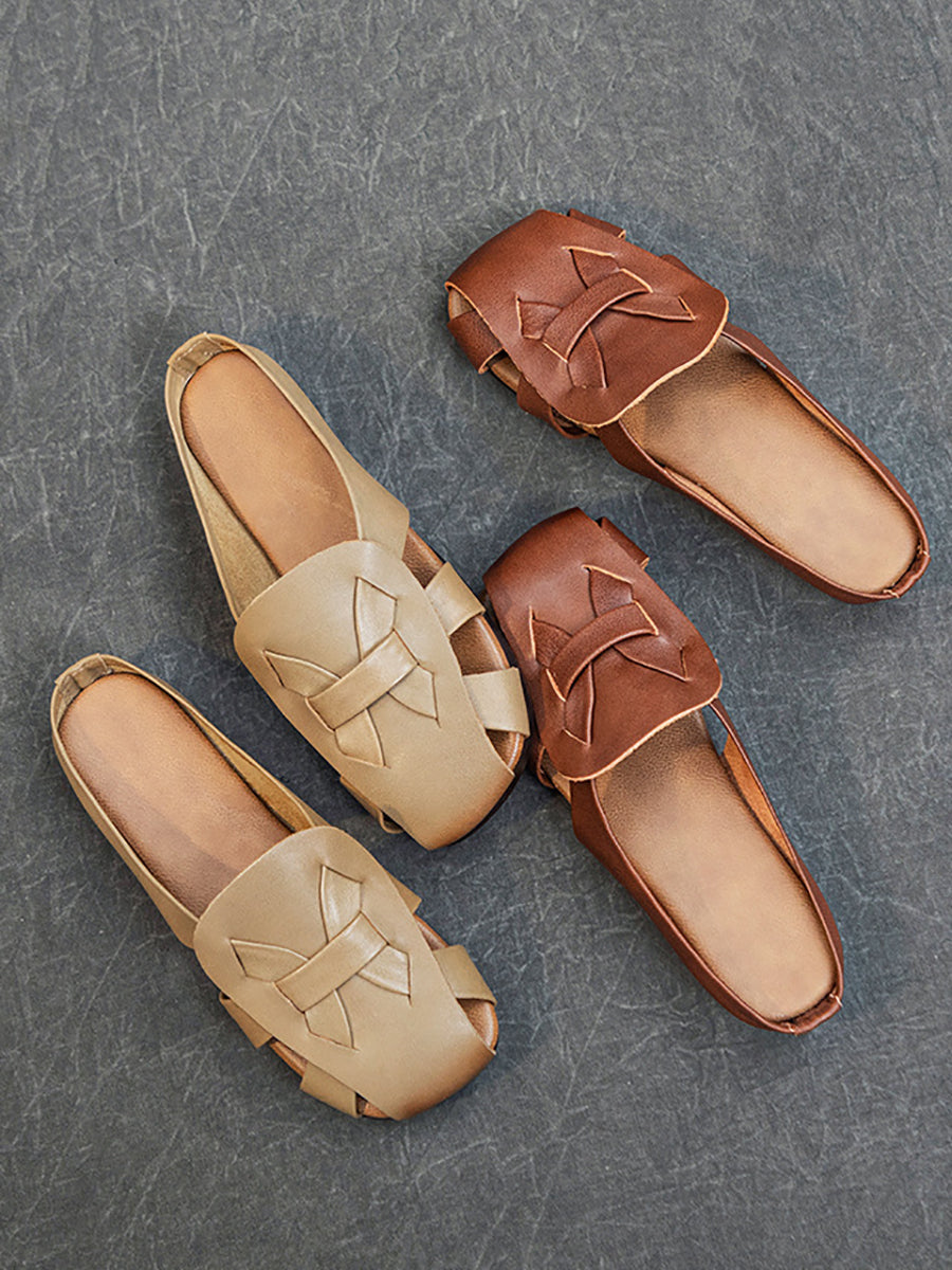 Pantofole morbide vintage in vera pelle traforata da donna