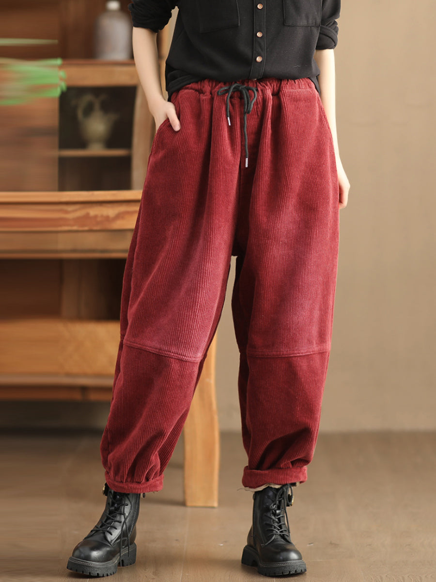 Pantaloni casual da donna, larghi e foderati in pile