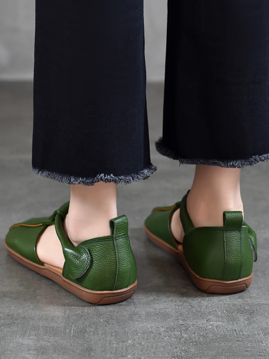 Sandali piatti vintage estivi in morbida pelle con giunzioni da donna