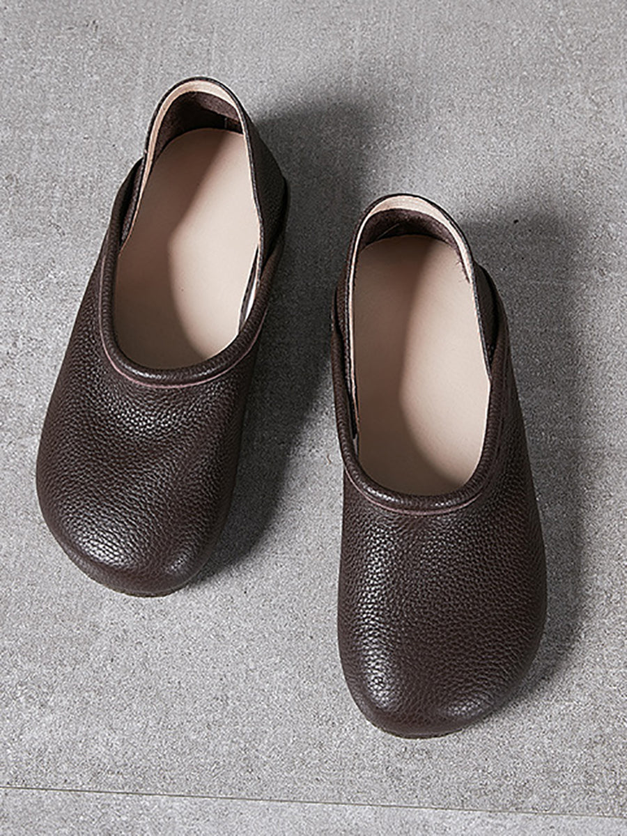 Scarpe piatte estive casual in pelle solida con giunzioni da donna