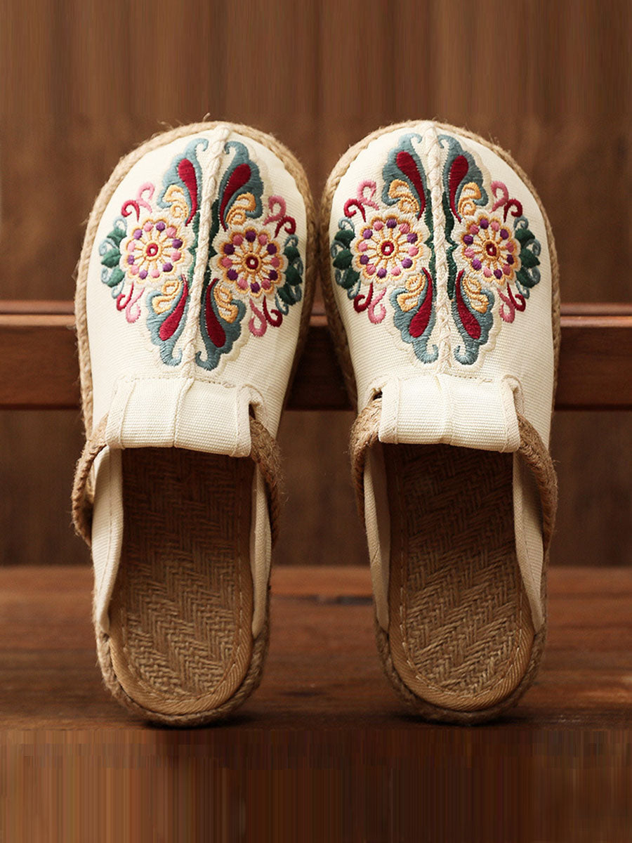 Scarpe casual floreali retrò ricamate da donna