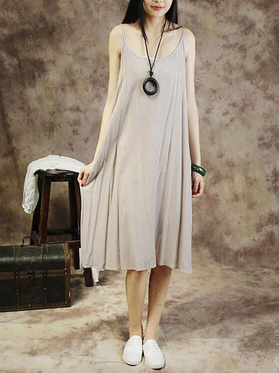 Abito gilet in cotone tinta unita da donna