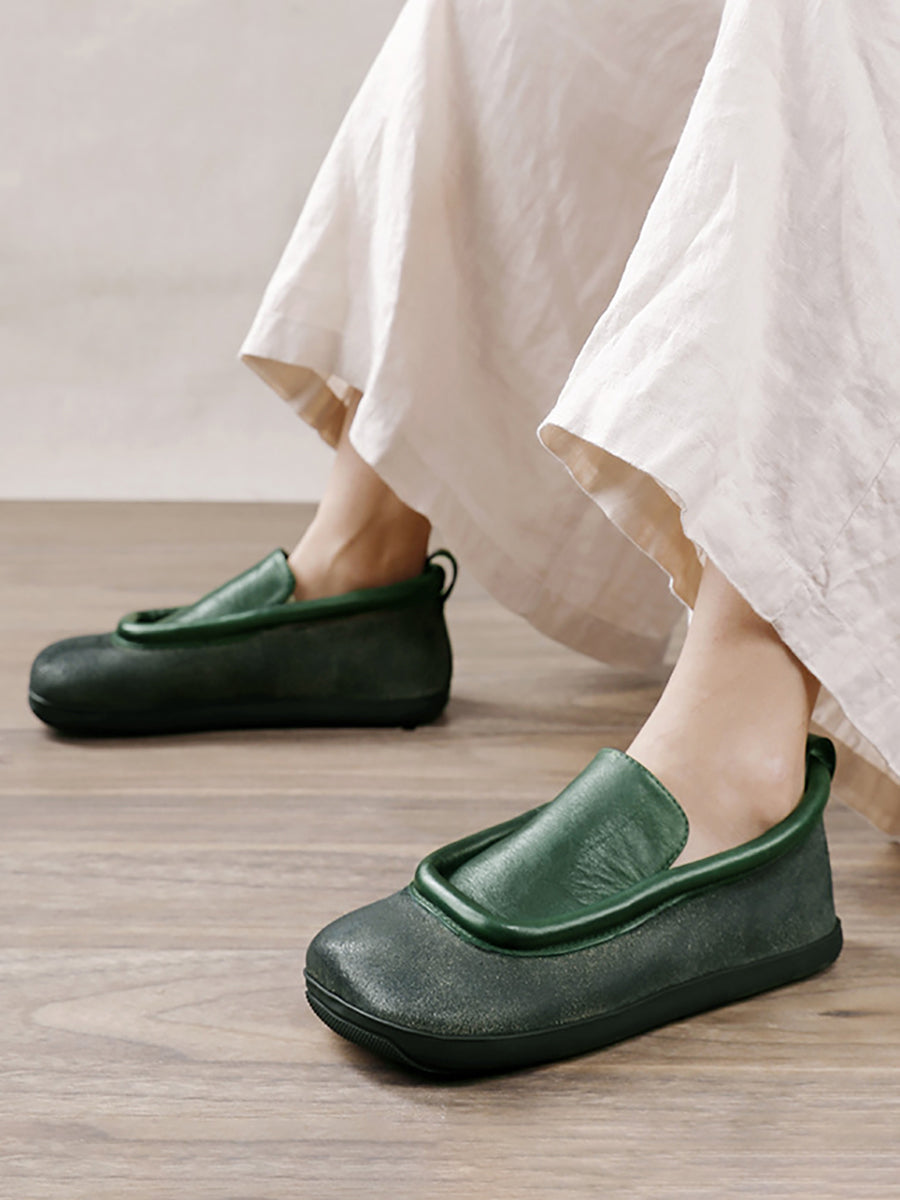 Scarpe da donna in pelle vintage con punta tonda e piatte