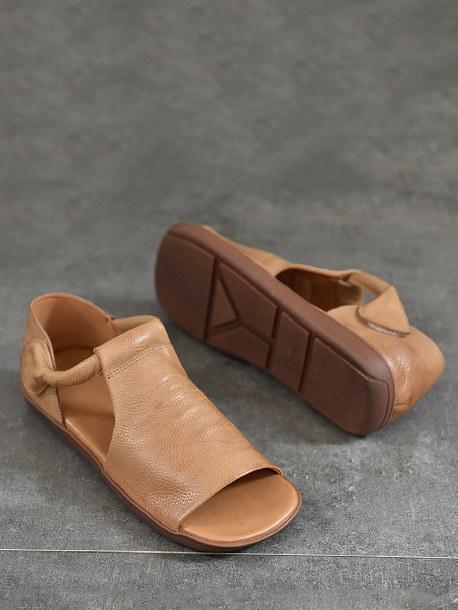 Sandali piatti in morbida pelle solida casual estivi da donna