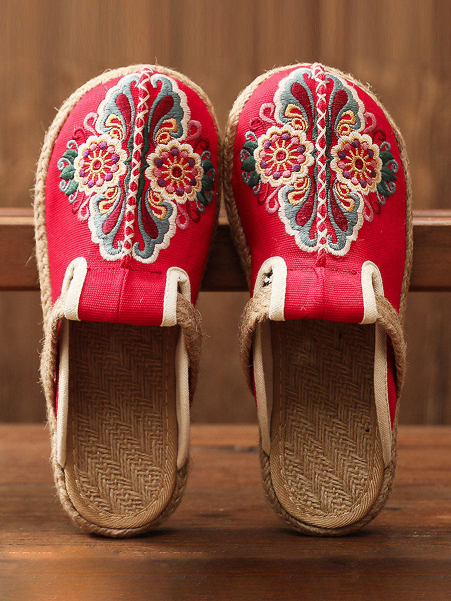 Scarpe casual floreali retrò ricamate da donna