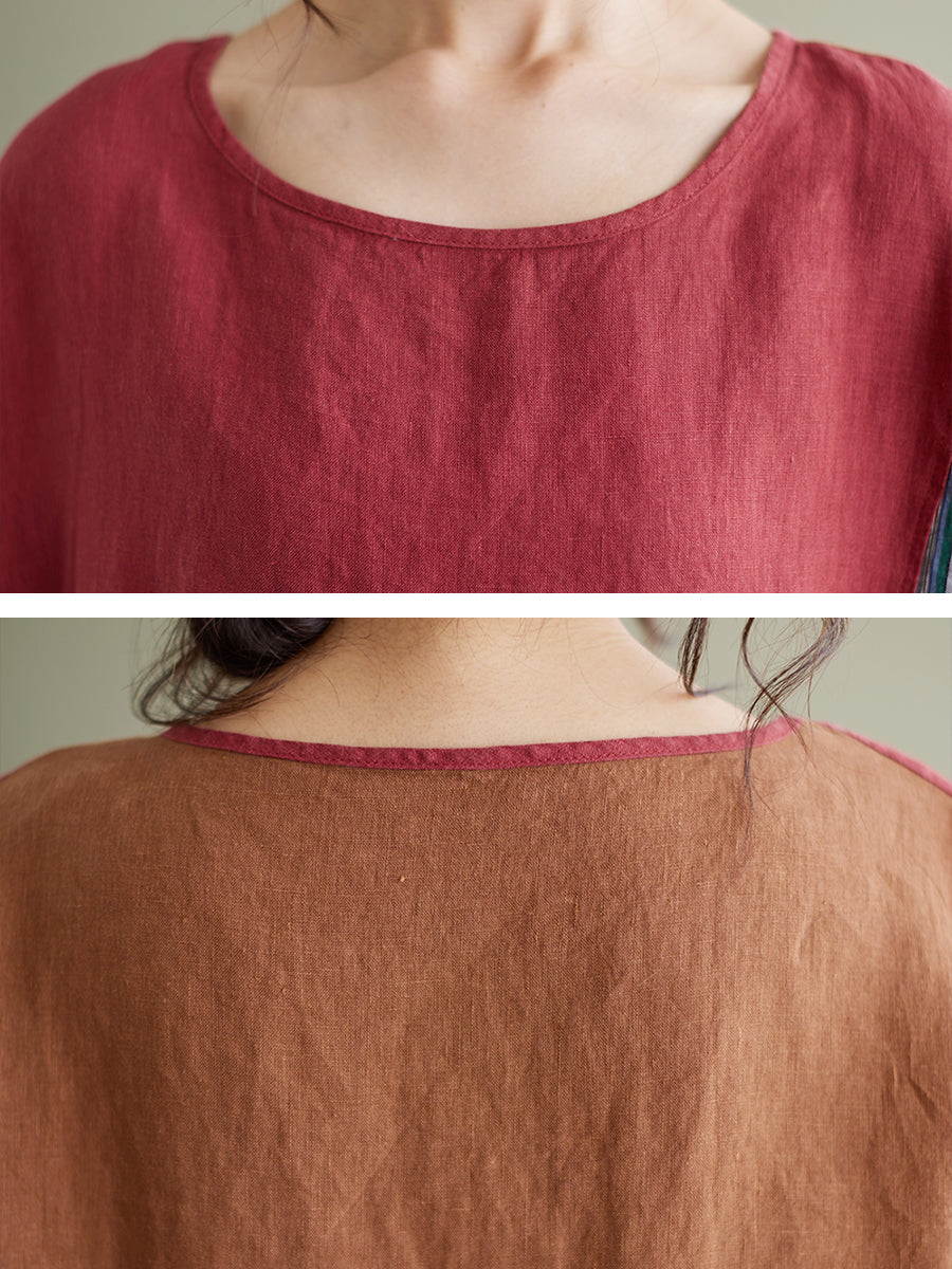 Camicia vintage a maniche corte da donna con patchwork