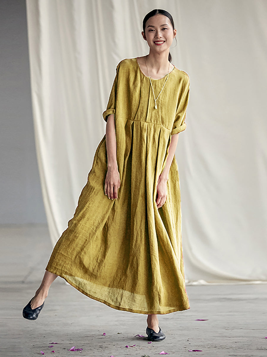 Abito elegante in lino plissettato stile cinese