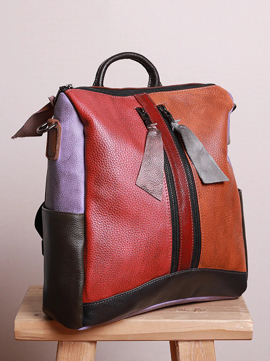 Zaino con cerniera in pelle multicolore da donna