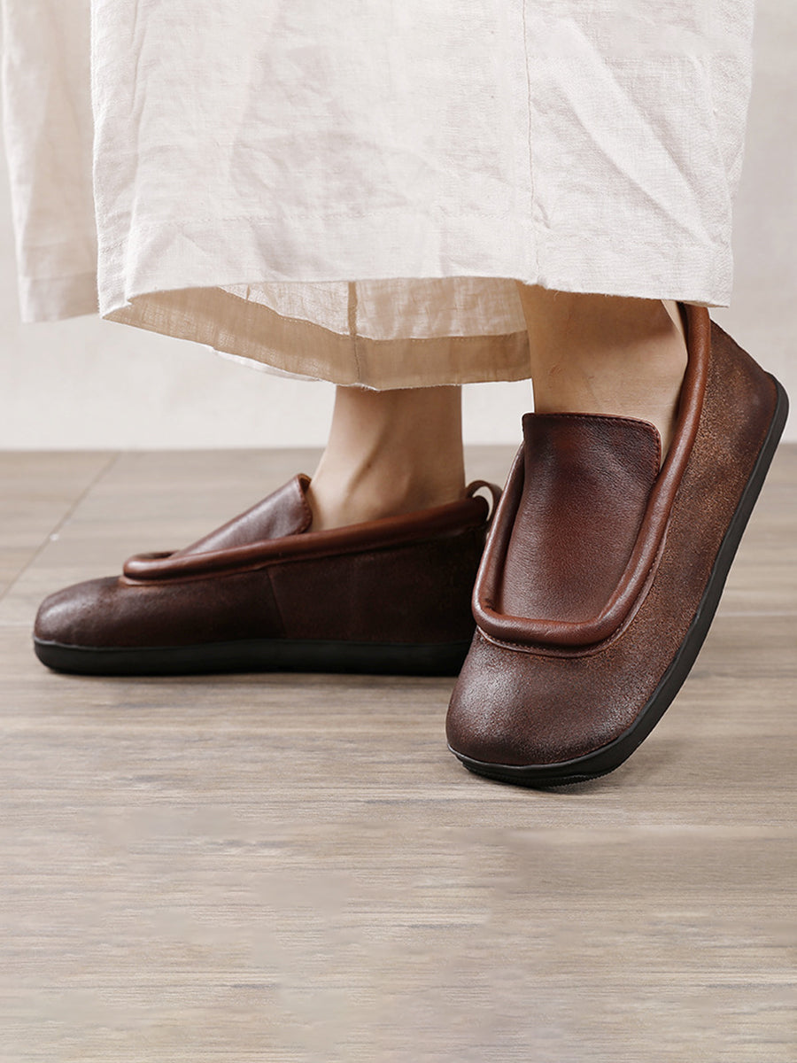 Scarpe da donna in pelle vintage con punta tonda e piatte