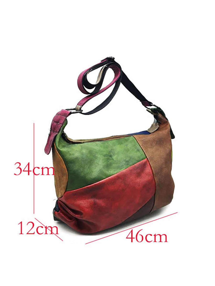 Buykud - Borsa a tracolla in pelle con colori a contrasto retrò
