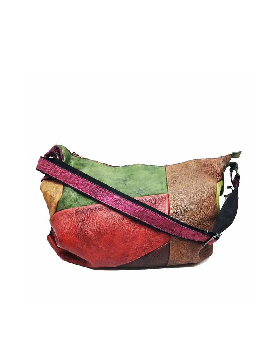 Buykud - Borsa a tracolla in pelle con colori a contrasto retrò