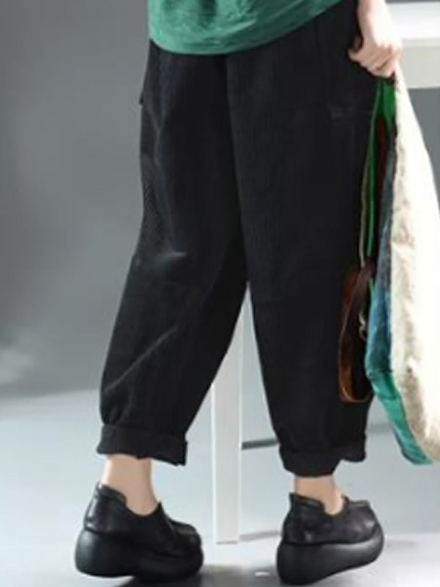 Pantaloni in velluto a coste retrò primaverili tinta unita