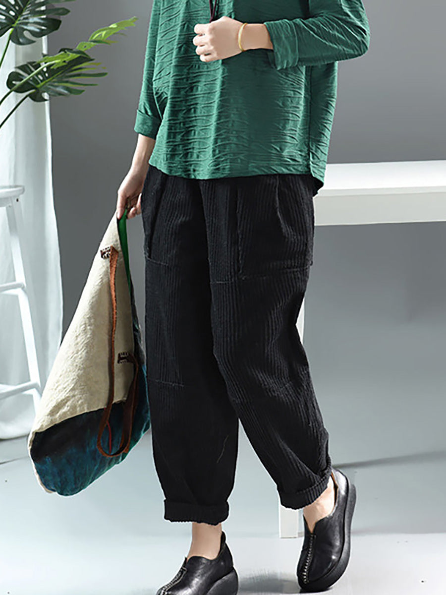 Pantaloni in velluto a coste retrò primaverili tinta unita