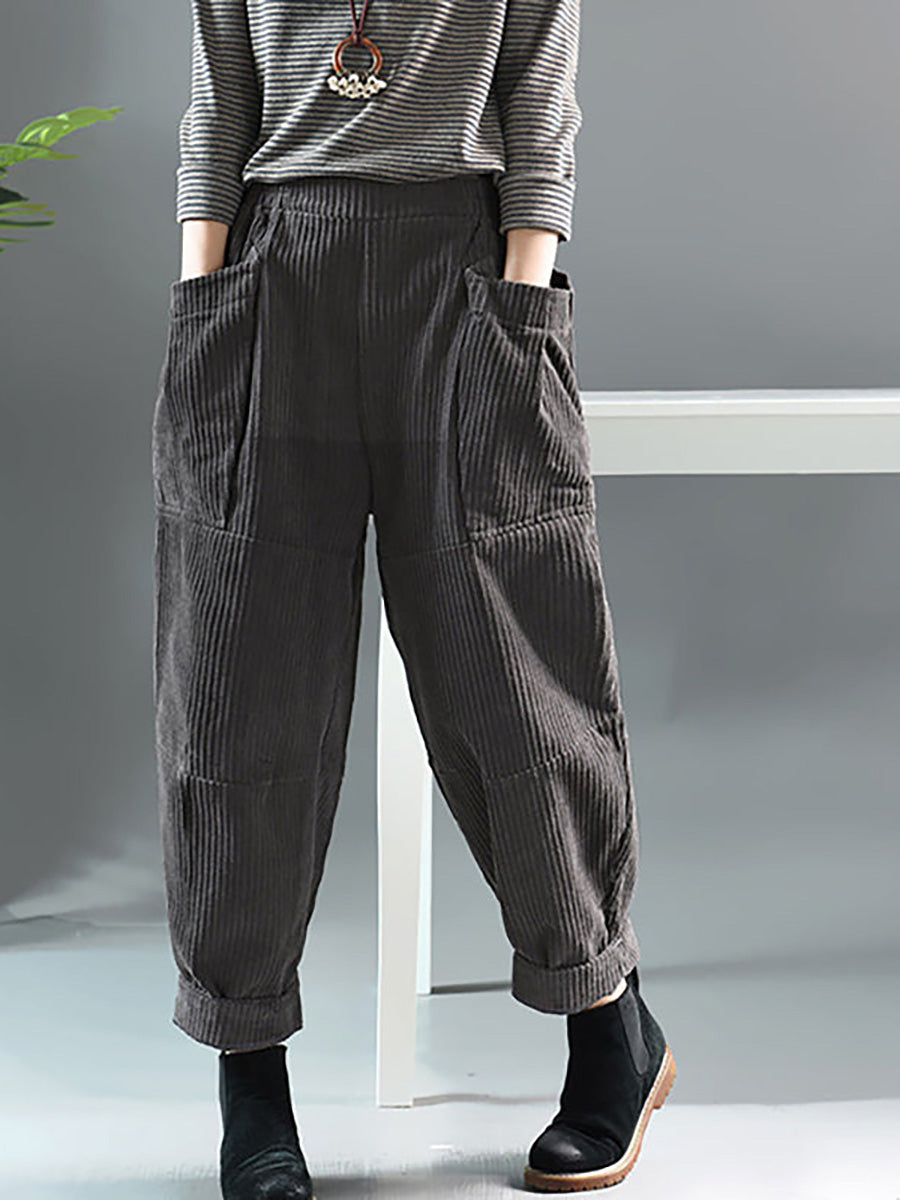 Pantaloni in velluto a coste retrò primaverili tinta unita