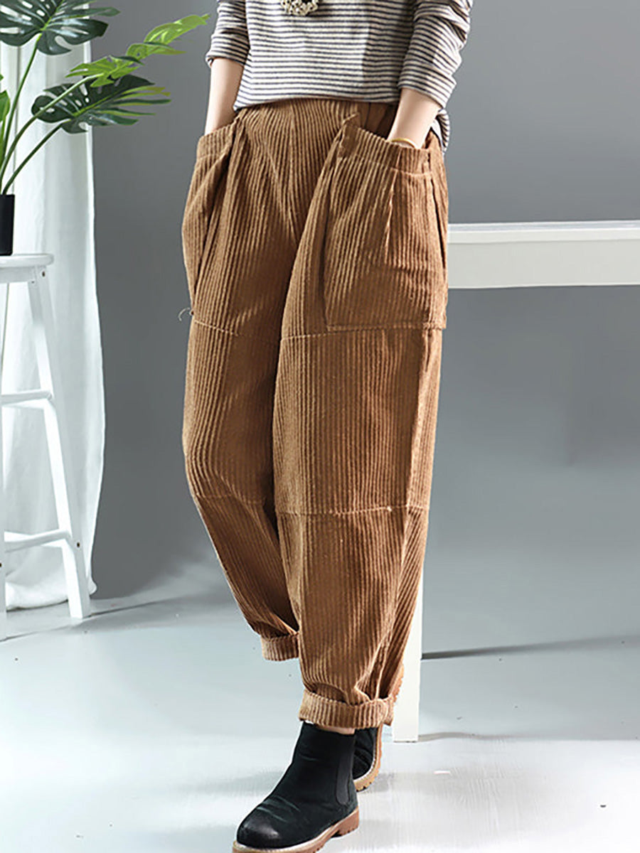 Pantaloni in velluto a coste retrò primaverili tinta unita