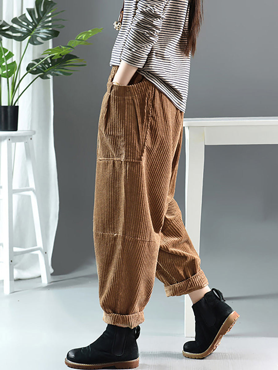 Pantaloni in velluto a coste retrò primaverili tinta unita