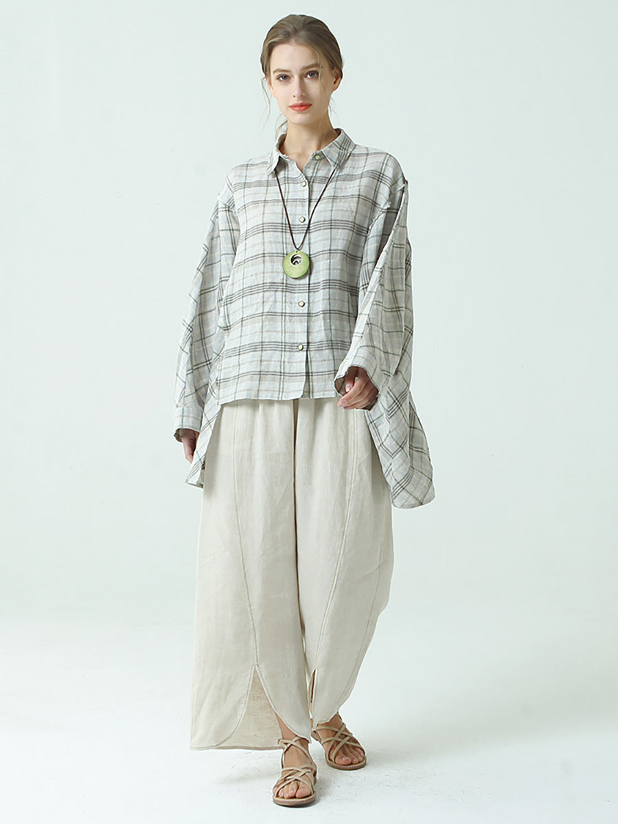 Pantaloni larghi in lino da donna