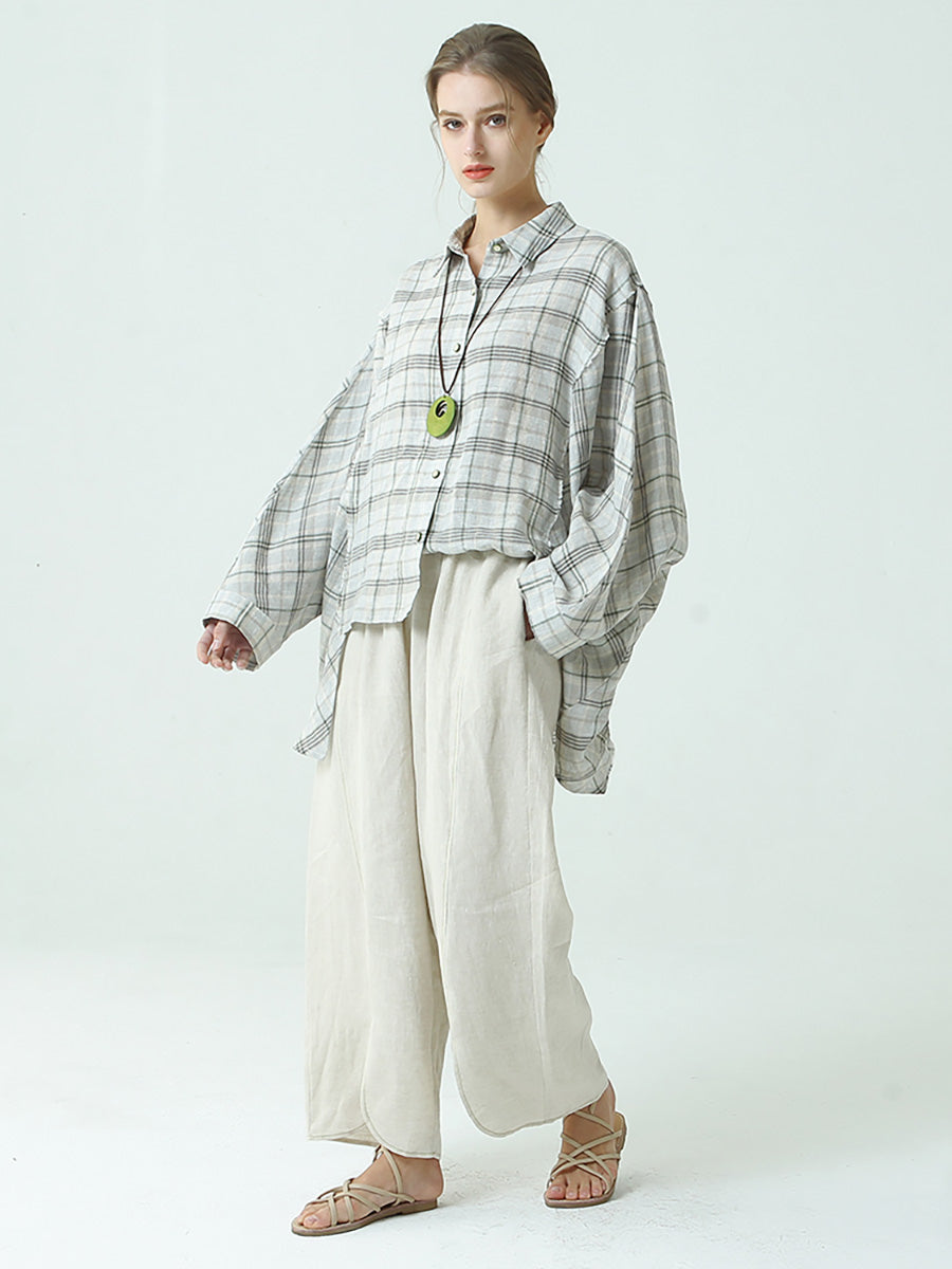 Pantaloni larghi in lino da donna