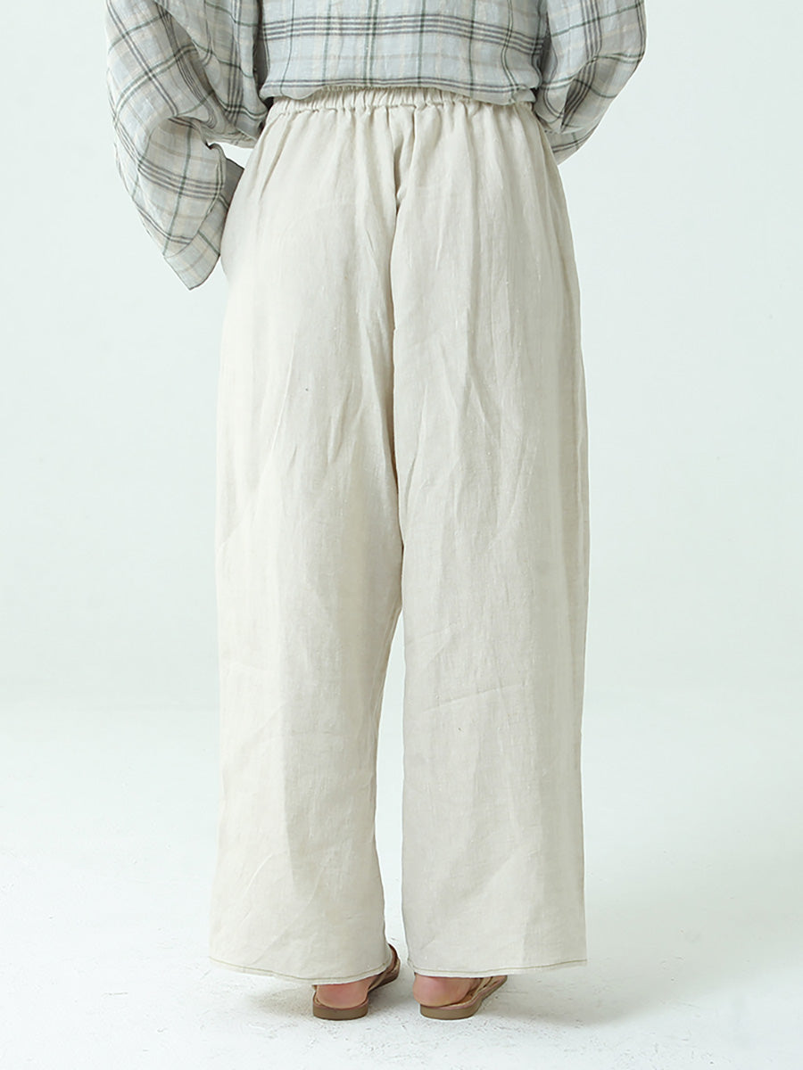 Pantaloni larghi in lino da donna