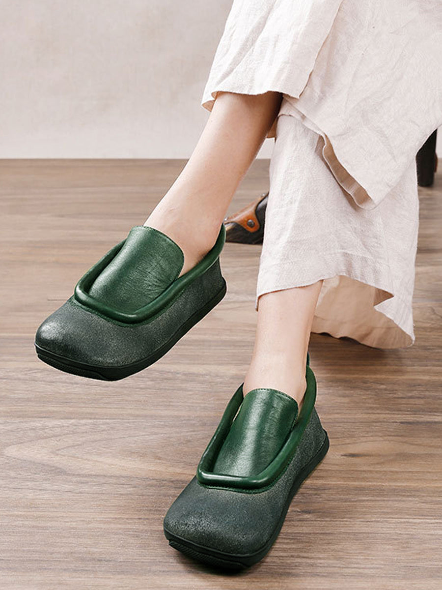 Scarpe da donna in pelle vintage con punta tonda e piatte