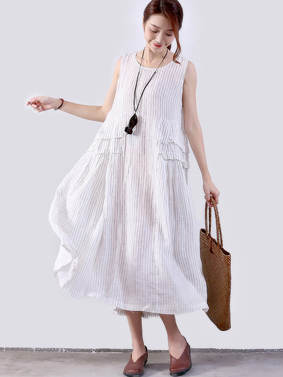Abito gilet a righe con giunture piegate da donna