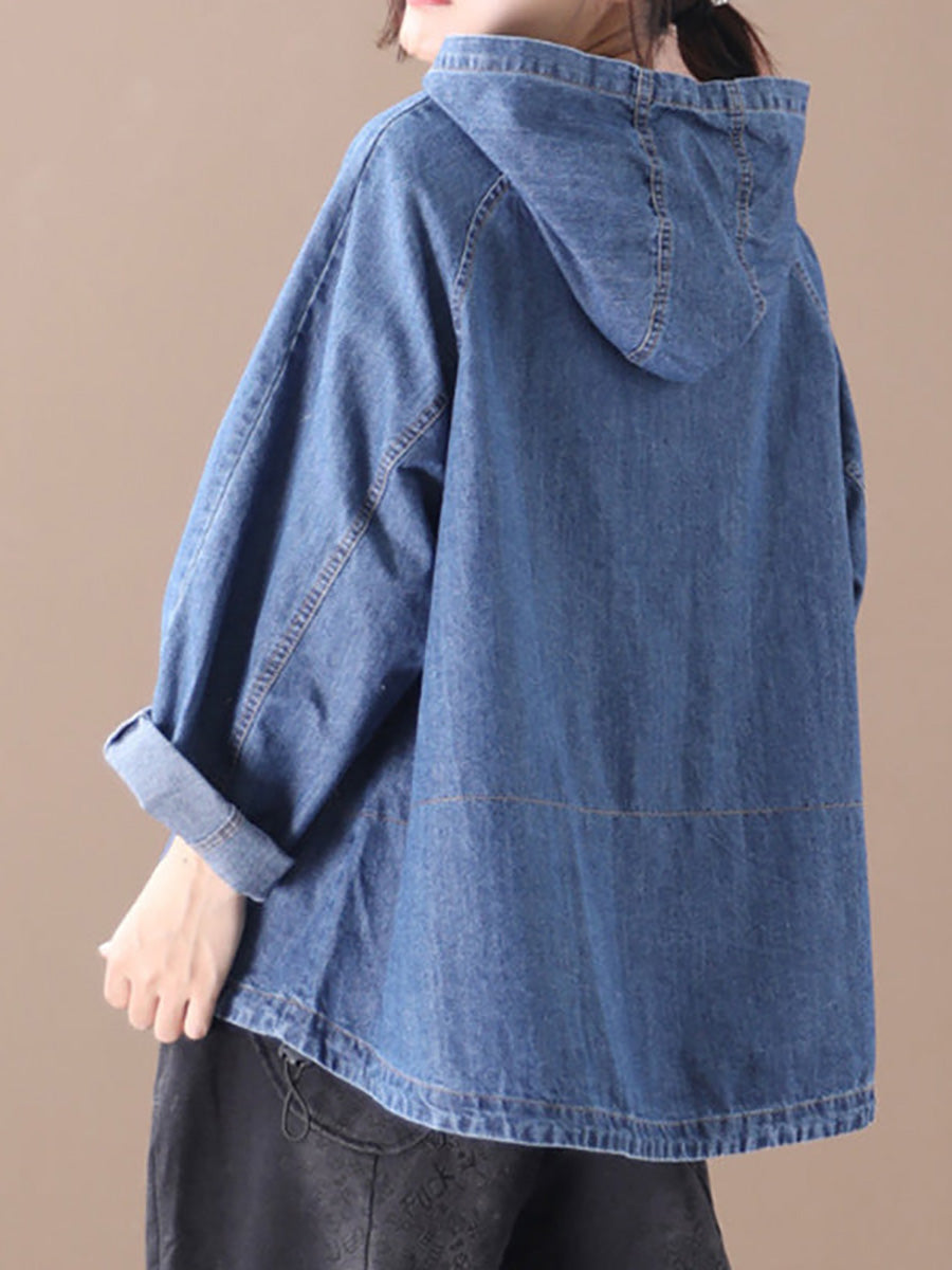 Felpa con cappuccio in denim con coulisse tinta unita
