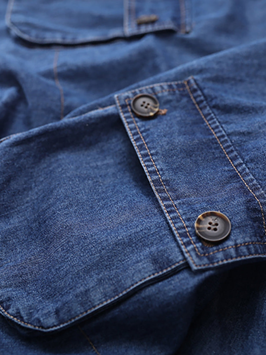 Felpa con cappuccio in denim con coulisse tinta unita