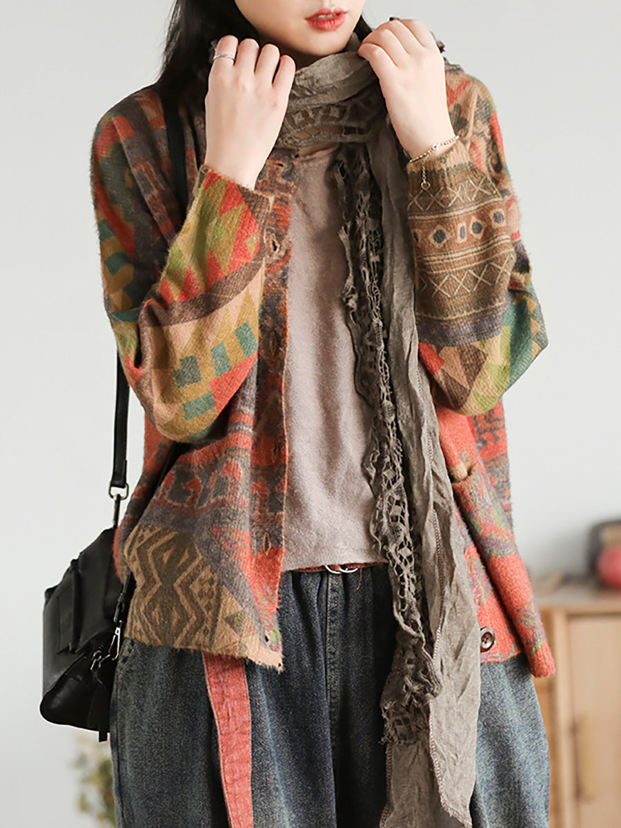 Cappotto in maglia comodo e floreale casual