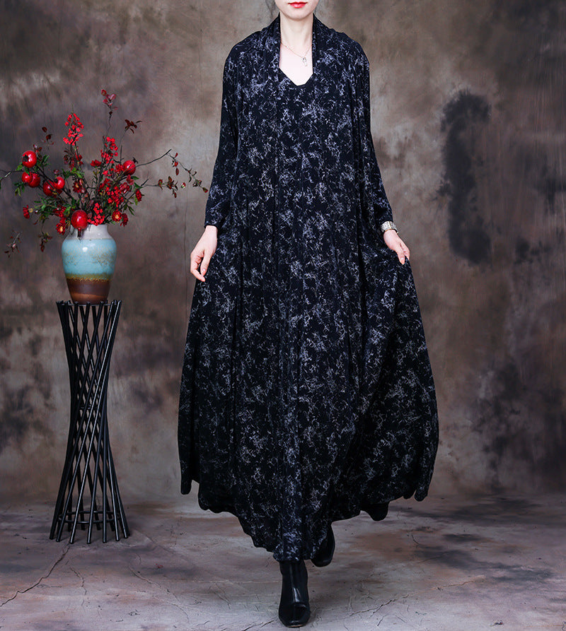 Abito largo con scollo a V floreale vintage da donna