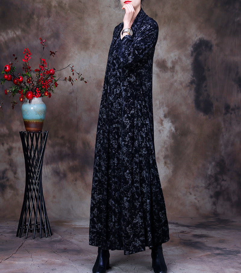 Abito largo con scollo a V floreale vintage da donna