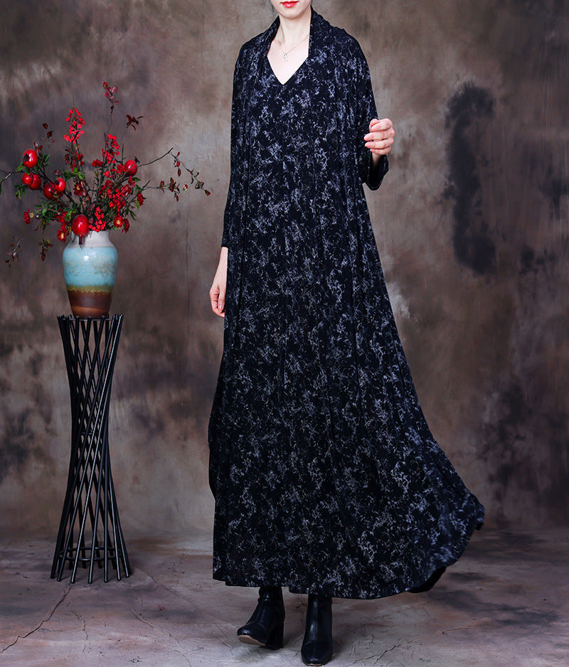 Abito largo con scollo a V floreale vintage da donna