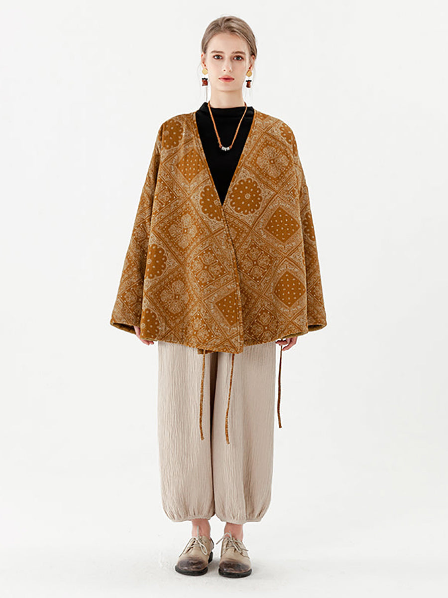 Cappotto double face a maniche lunghe con lacci vintage in cotone