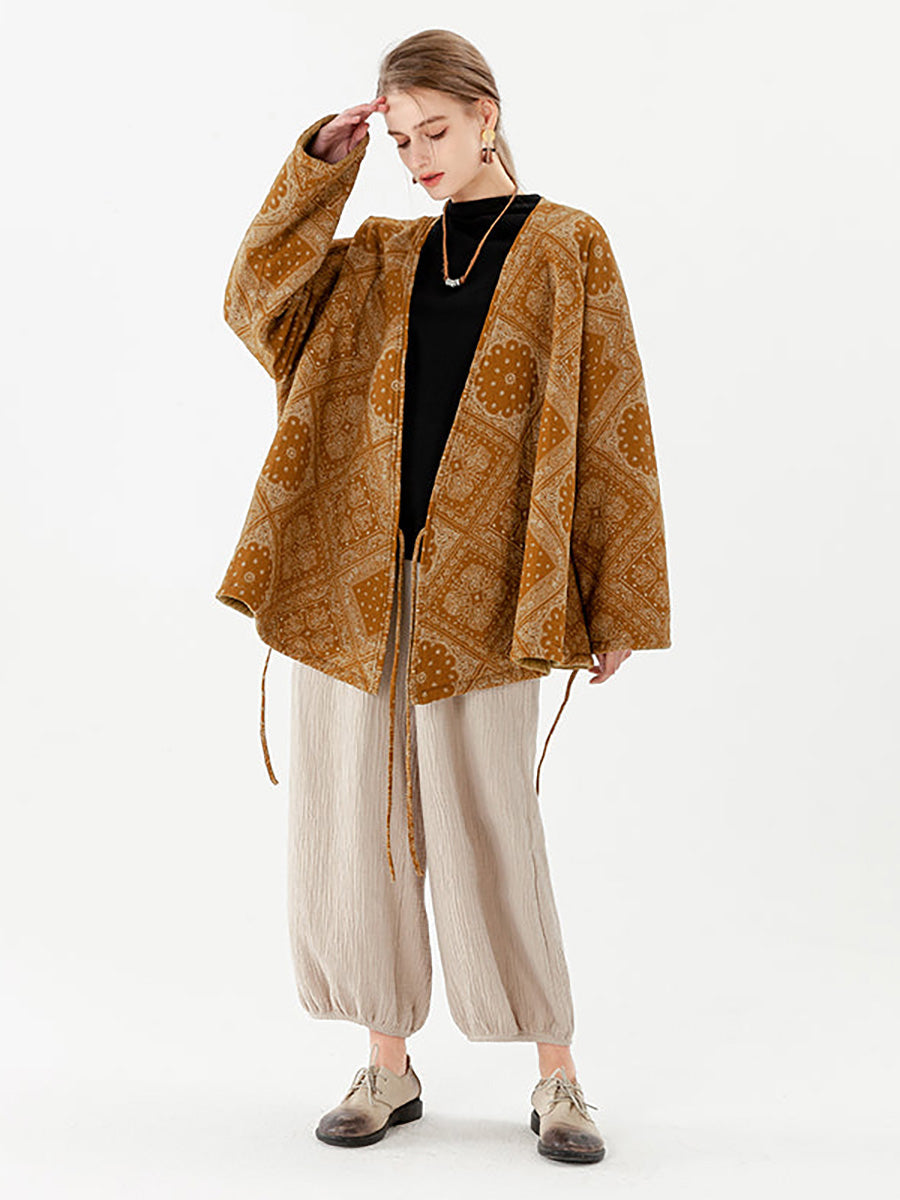 Cappotto double face a maniche lunghe con lacci vintage in cotone