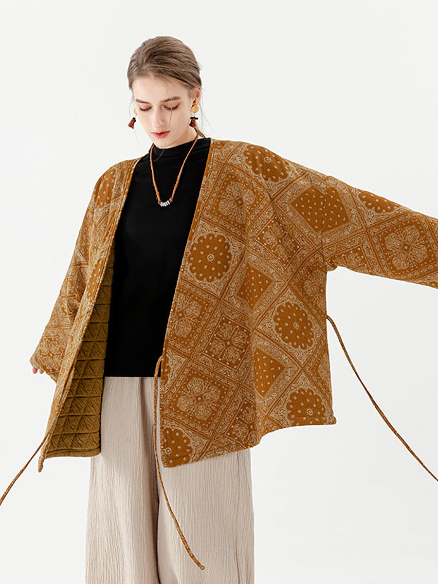 Cappotto double face a maniche lunghe con lacci vintage in cotone