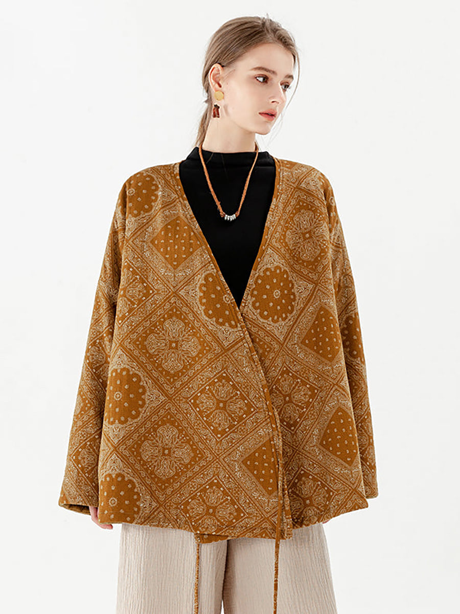 Cappotto double face a maniche lunghe con lacci vintage in cotone