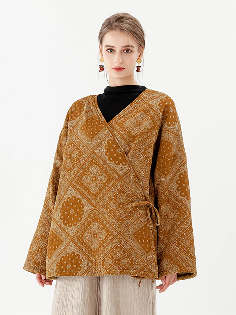 Cappotto double face a maniche lunghe con lacci vintage in cotone