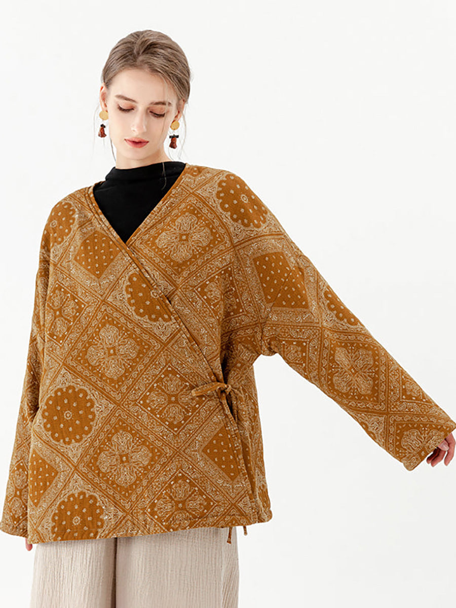 Cappotto double face a maniche lunghe con lacci vintage in cotone