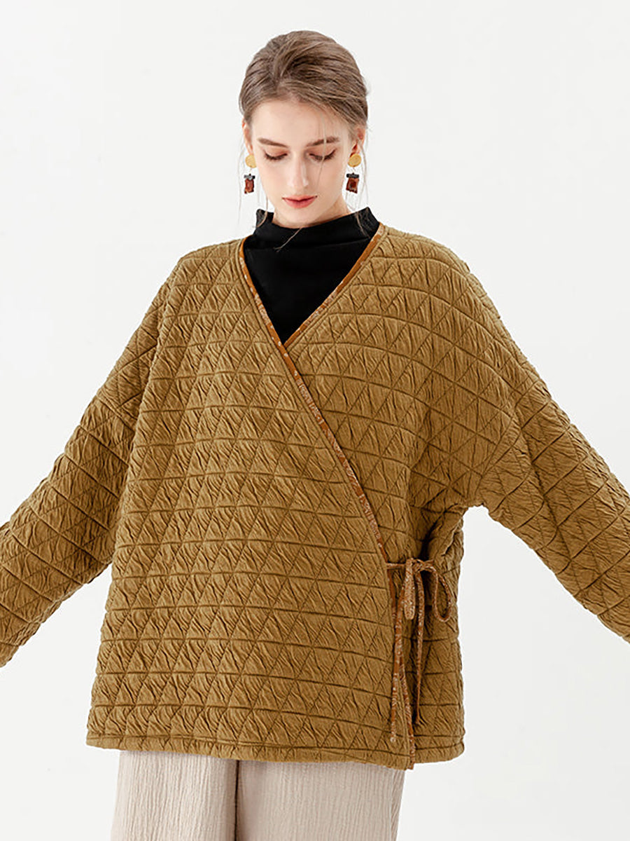 Cappotto double face a maniche lunghe con lacci vintage in cotone