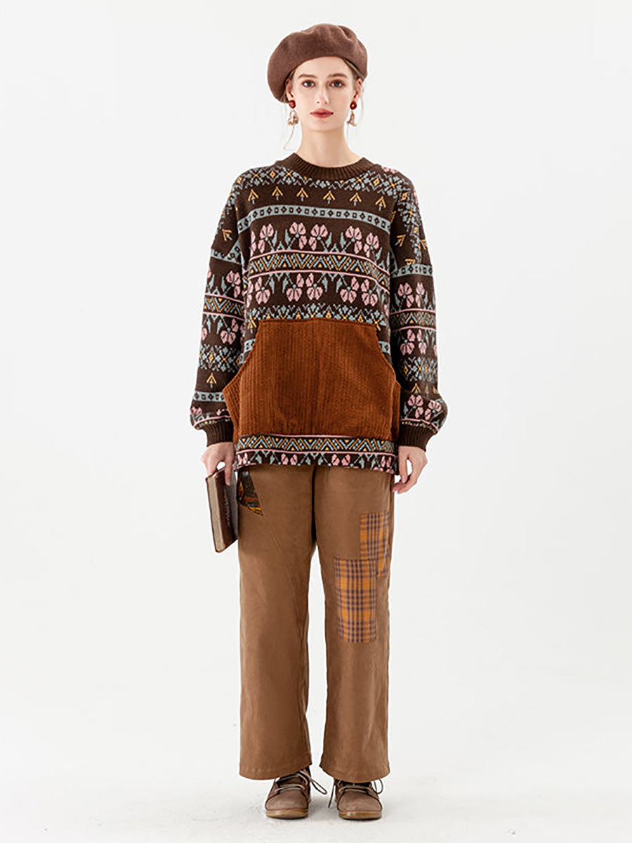 Maglione vintage con tasca geometrica lavorata a maglia