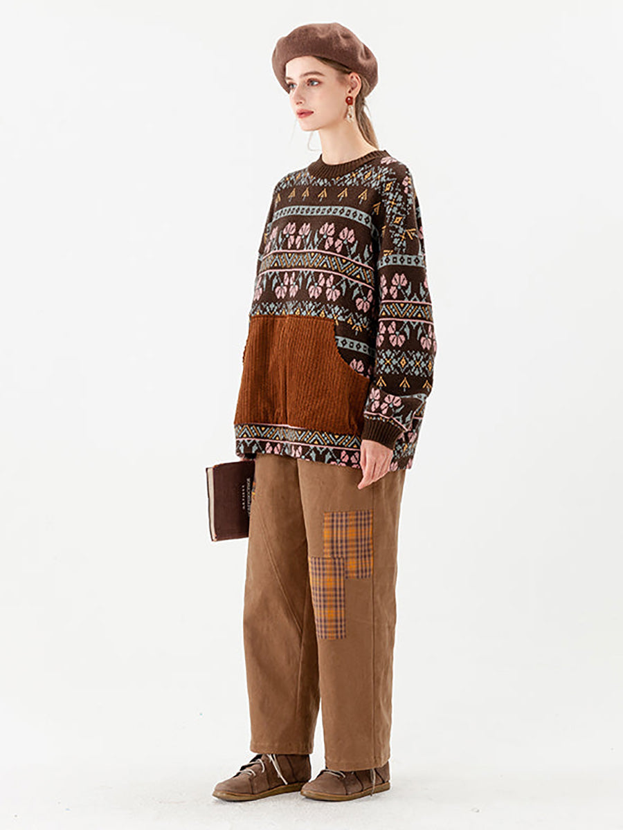Maglione vintage con tasca geometrica lavorata a maglia